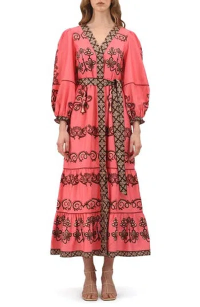 Celina Moon Myrna Floral Long Sleeve Cotton Maxi Dress In Pink