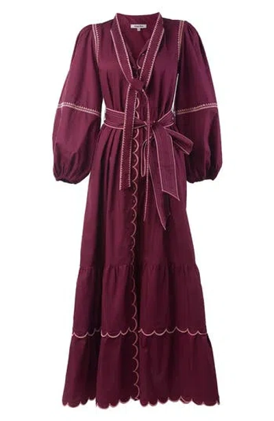 Celina Moon Myrna Long Sleeve Maxi Dress In Burgundy
