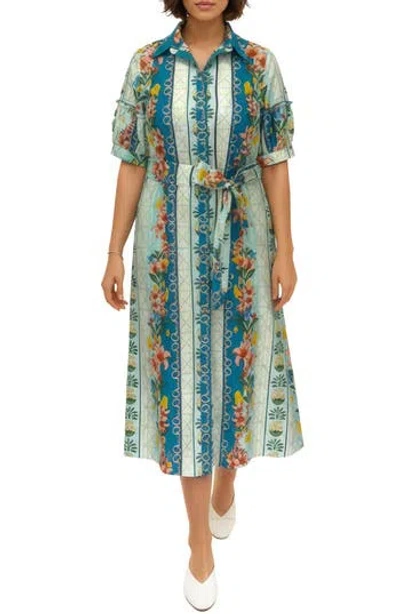 Celina Moon Sabine Short Sleeve Shirtdress In Green Multi