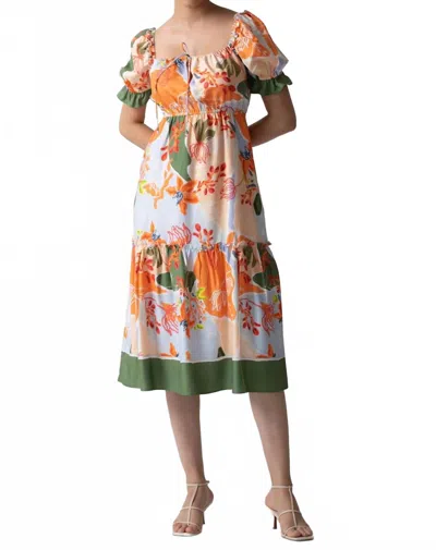 Celina Moon Saylor Midi Dress In Peach Foliage In Multi