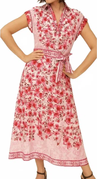 Celina Moon Short Sleeve Striped Floral Maxi Dress In Pink In Multi