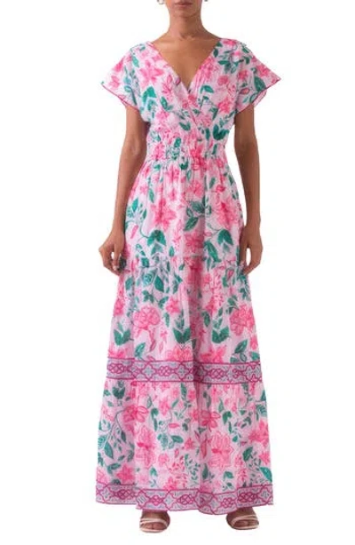 Celina Moon Smocked Floral Cotton Maxi Dress In Pink