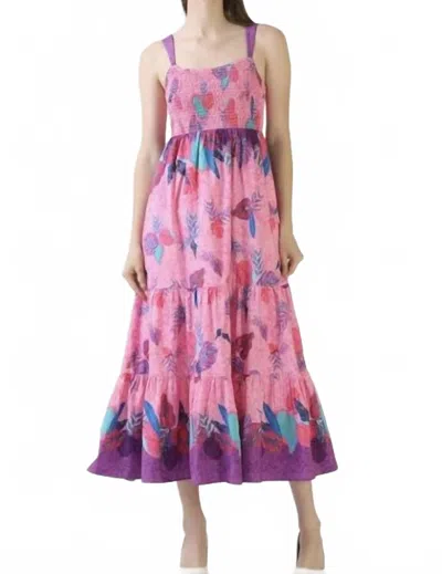 Celina Moon Stappy Smocked Midi Dress In Pink Haze