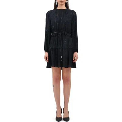 Celina Moon Starlight Long Sleeve Minidress In Black