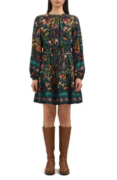 Celina Moon Woodland Floral Long Sleeve Midi Dress In Multi
