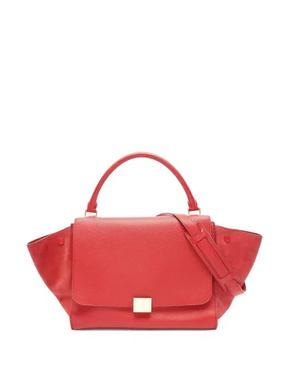 Pre-owned Celine 00's Medium Trapeze Leather Tote Bag In Red