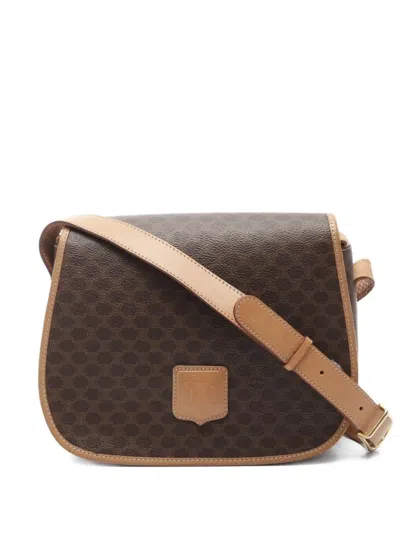Pre-owned Celine 00s Macadam Leather Shoulder Bag In Brown