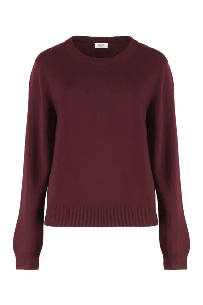 Celine 100% Cashmere Crew-neck Sweater In Burgundy