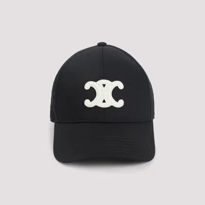 Celine 100% Cotton Logo Baseball Cap For Women In Black