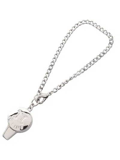 Pre-owned Celine 10s Engraved-logo Bag Charm In Silver