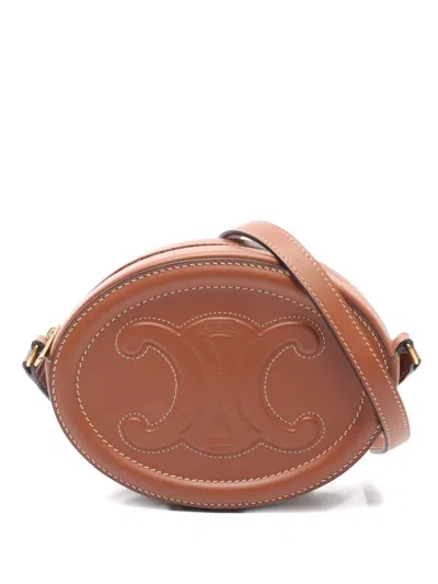 Pre-owned Celine 10s Mini Oval Perth Cuill Triomphe Shoulder Bag In Brown