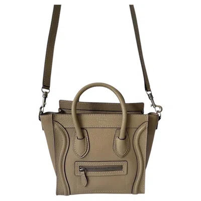 Pre-owned Celine Cèline '12 Nano Luggage Drummed Leather Mini Tote Bag Taupe Authen Phoebe Philo In Brown