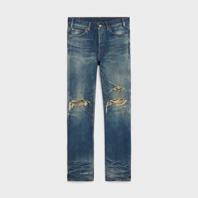 Pre-owned Celine 1200$ Destroyed Kurt Jeans - Mid-rise, Blue Marble Wash Denim