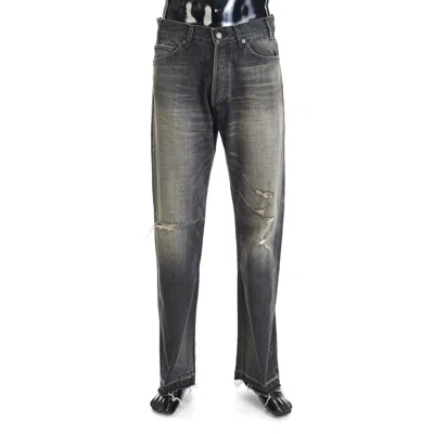 Pre-owned Celine 1300$ Wesley Jeans - Destroyed Black Paradiso Wash Denim, Low-rise