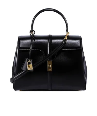 Celine 16 Medium Satin Shoulder Bag In Black