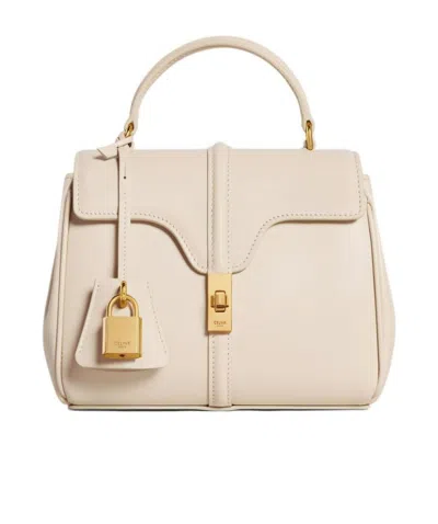 Celine 16 Mini Cow Leather Handbag In White