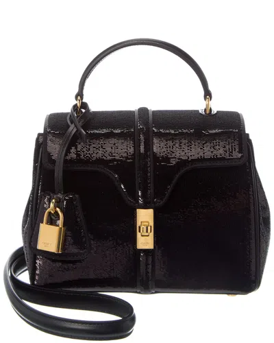 Celine 16 Mini Sequin Leather Satchel In Black