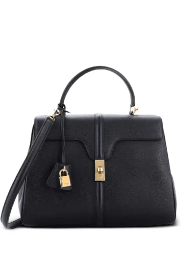 Pre-owned Celine 16 Top Handle Bag Grained Calfskin Medium Shoulder Bag In Black