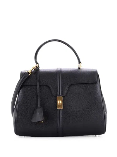 Pre-owned Celine 16 Top Handle Bag Grained Calfskin Medium Shoulder Bag In Black