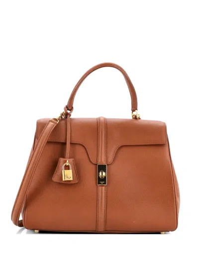 Pre-owned Celine 16 Top Handle Bag Grained Calfskin Medium Shoulder Bag In Brown
