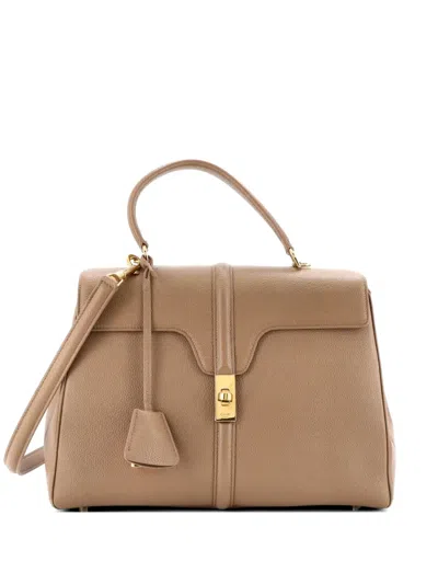 Pre-owned Celine 16 Top Handle Bag Grained Calfskin Medium Shoulder Bag In Brown