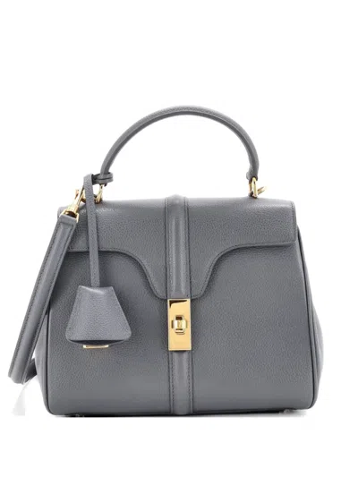 Pre-owned Celine 16 Top Handle Bag Grained Calfskin Small Satchel In Gray
