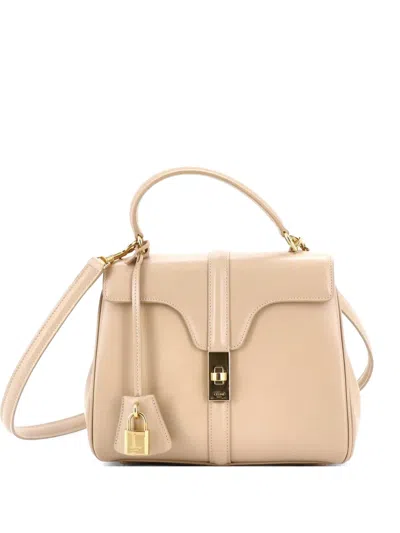 Pre-owned Celine 16 Top Handle Bag Grained Calfskin Small Satchel In Neutral