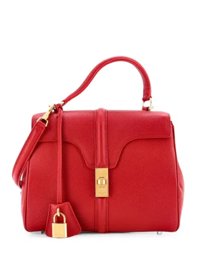 Pre-owned Celine 16 Top Handle Bag Grained Calfskin Small Satchel In Red