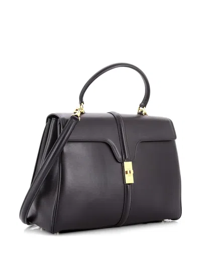 Pre-owned Celine 16 Top Handle Bag Smooth Calfskin Medium Satchel In Black