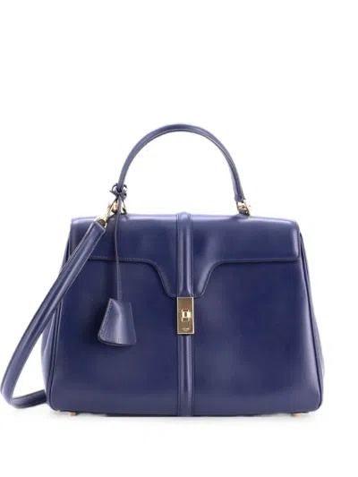 Pre-owned Celine 16 Top Handle Bag Smooth Calfskin Medium Satchel In Blue