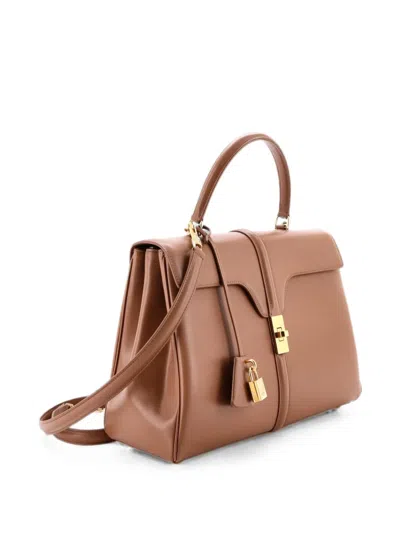 Pre-owned Celine 16 Top Handle Bag Smooth Calfskin Medium Satchel In Brown