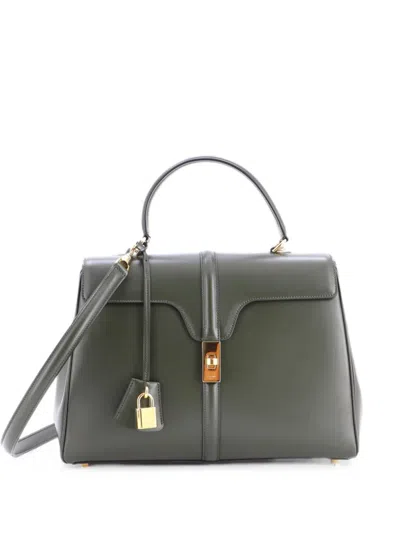 Pre-owned Celine 16 Top Handle Bag Smooth Calfskin Medium Satchel In Green