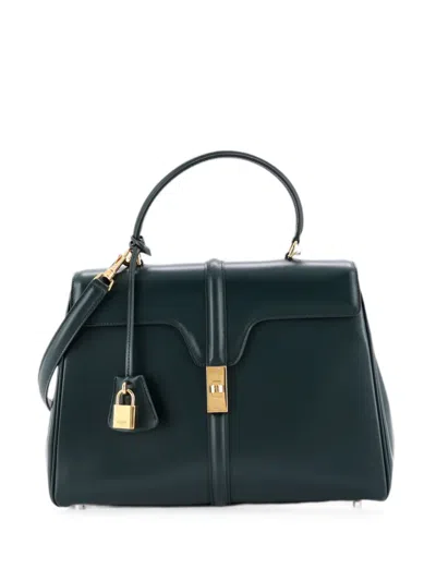 Pre-owned Celine 16 Top Handle Bag Smooth Calfskin Medium Satchel In Green