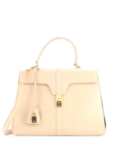 Pre-owned Celine 16 Top Handle Bag Smooth Calfskin Medium Satchel In Neutrals