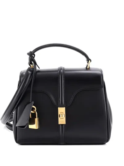 Pre-owned Celine 16 Top Handle Bag Smooth Calfskin Mini Satchel In Black