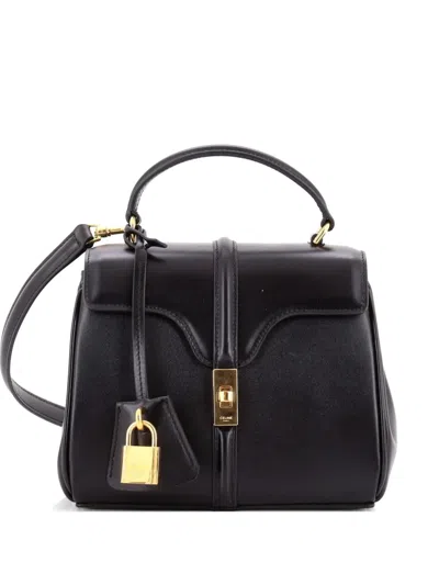 Pre-owned Celine 16 Top Handle Bag Smooth Calfskin Mini Satchel In Black