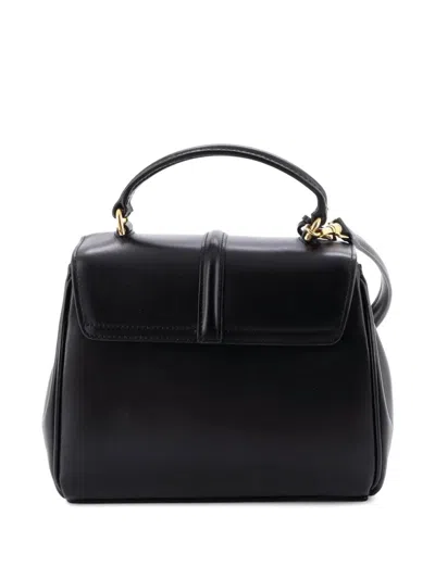 Pre-owned Celine 16 Top Handle Bag Smooth Calfskin Mini Satchel In Black