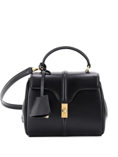 Pre-owned Celine 16 Top Handle Bag Smooth Calfskin Mini Satchel In Black