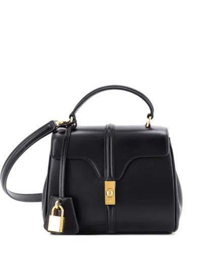 Pre-owned Celine 16 Top Handle Bag Smooth Calfskin Mini Satchel In Black