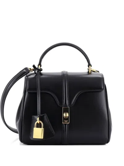 Pre-owned Celine 16 Top Handle Bag Smooth Calfskin Mini Satchel In Black