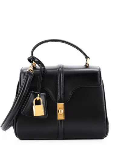 Pre-owned Celine 16 Top Handle Bag Smooth Calfskin Mini Satchel In Black
