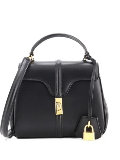 Pre-owned Celine 16 Top Handle Bag Smooth Calfskin Mini Satchel In Black