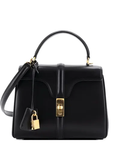 Pre-owned Celine 16 Top Handle Bag Smooth Calfskin Small Satchel In Black