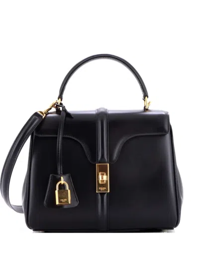 Pre-owned Celine 16 Top Handle Bag Smooth Calfskin Small Satchel In Black