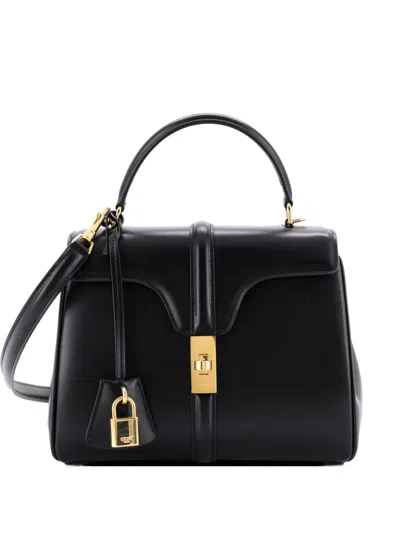 Pre-owned Celine 16 Top Handle Bag Smooth Calfskin Small Satchel In Black