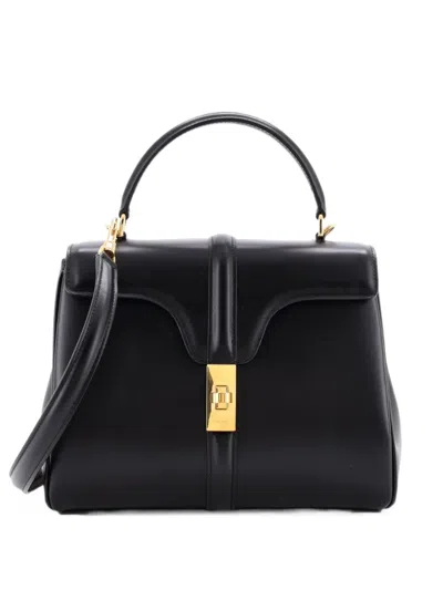 Pre-owned Celine 16 Top Handle Bag Smooth Calfskin Small Satchel In Black
