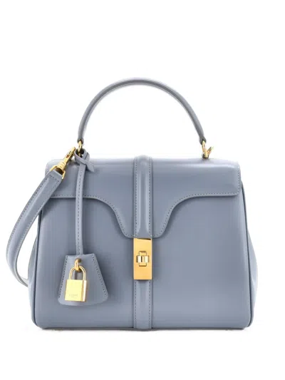 Pre-owned Celine 16 Top Handle Bag Smooth Calfskin Small Satchel In Blue