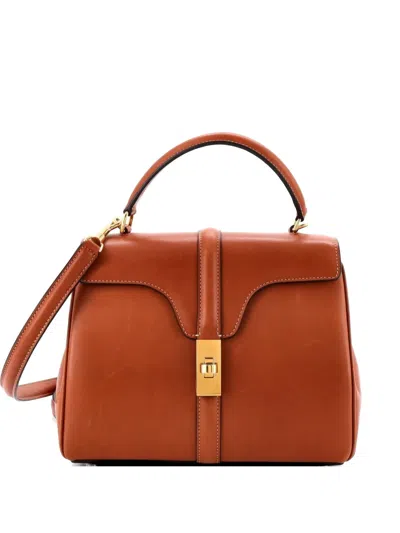 Pre-owned Celine 16 Top Handle Bag Smooth Calfskin Small Satchel In Brown
