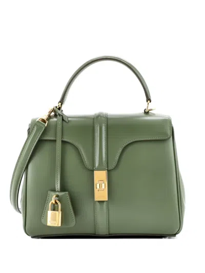 Pre-owned Celine 16 Top Handle Bag Smooth Calfskin Small Satchel In Green