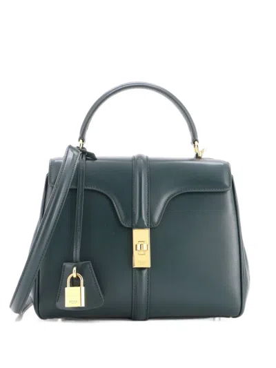 Pre-owned Celine 16 Top Handle Bag Smooth Calfskin Small Satchel In Green